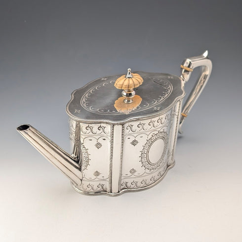 Antique British Silver Plate Drum-Shaped Teapot, circa 1870, W&G Sissons